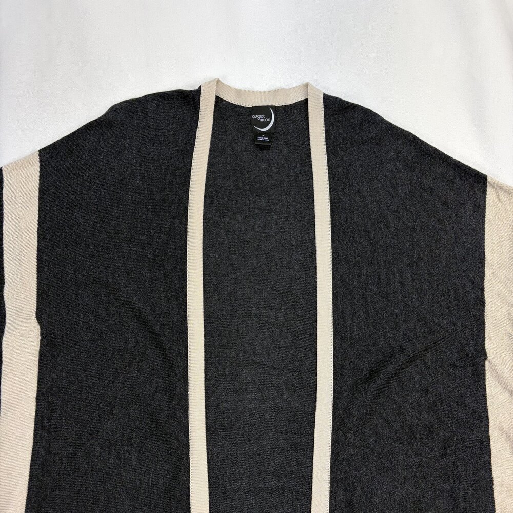 August Moon Open-Front Striped Knit Poncho Cardigan M # - Picture 6 of 9